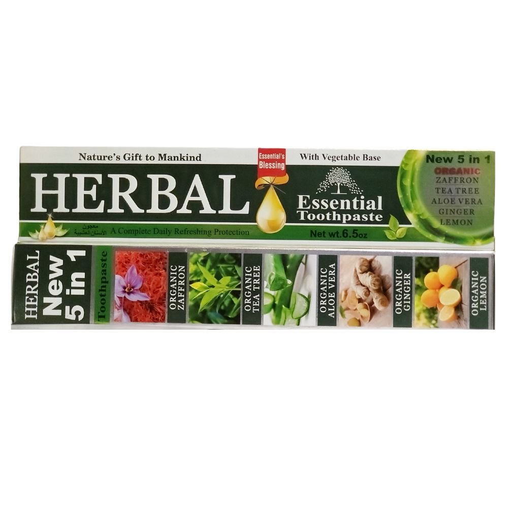 Herbal Essential Toothpaste 5 In 1 Zaffron Tea Tree Aloevera Ginger Lemon 6 5 Oz