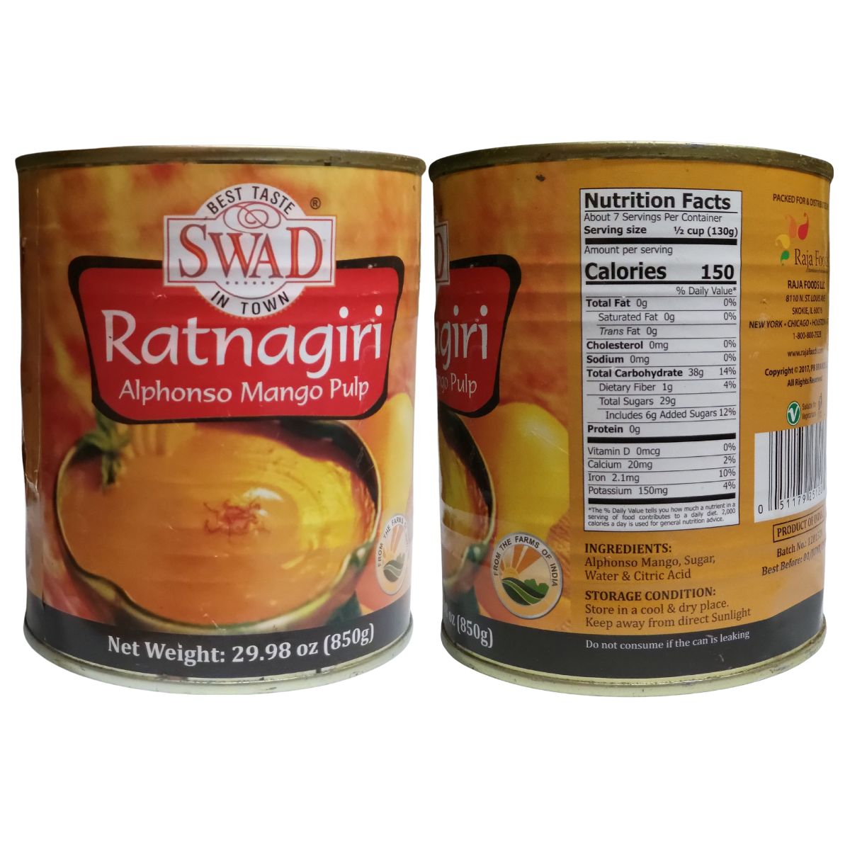 Swad Kesar Mango Pulp No Added Sugar 850 G