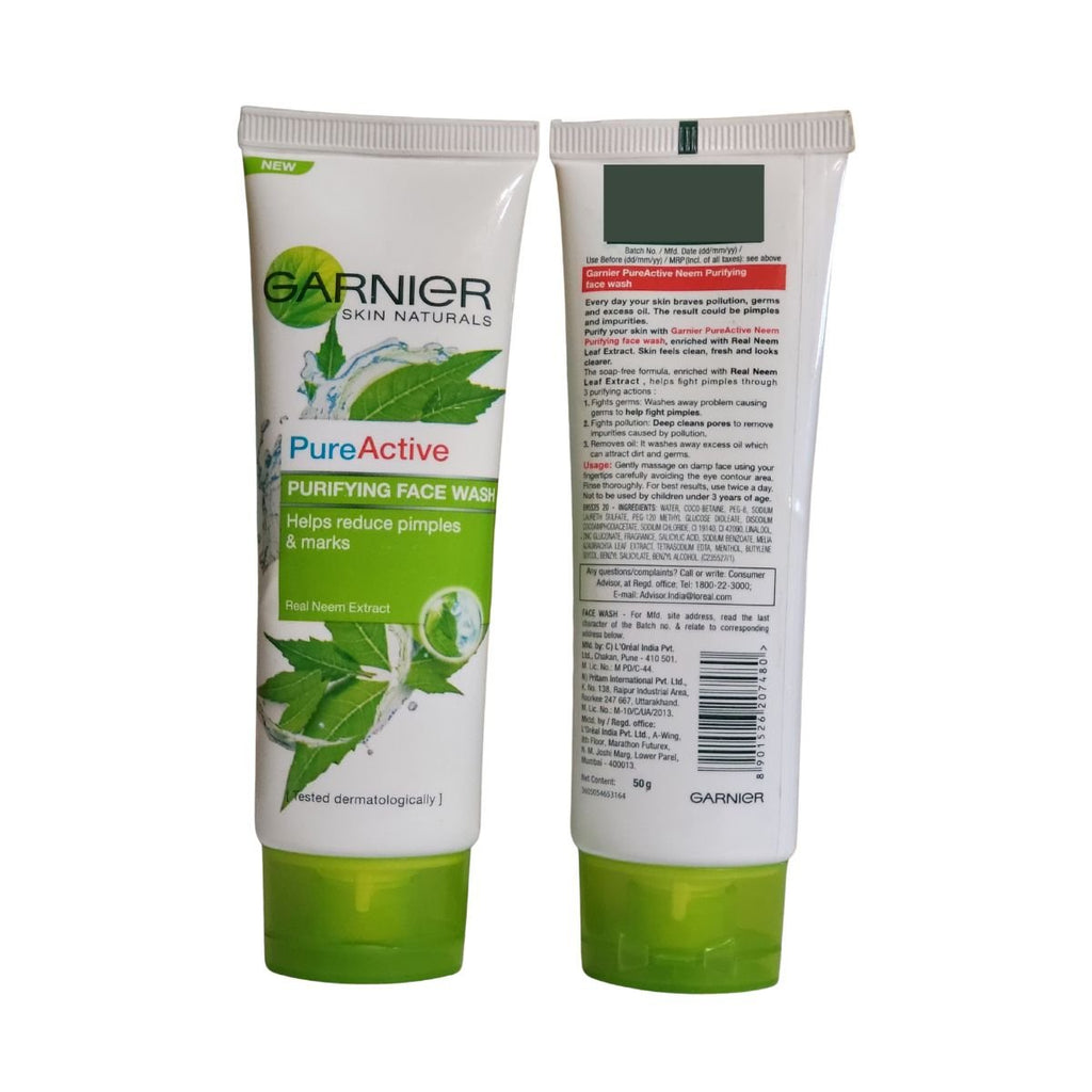 Garnier PureActive Purifying Neem Face Wash Real Neem Extract 50g - Singh Cart