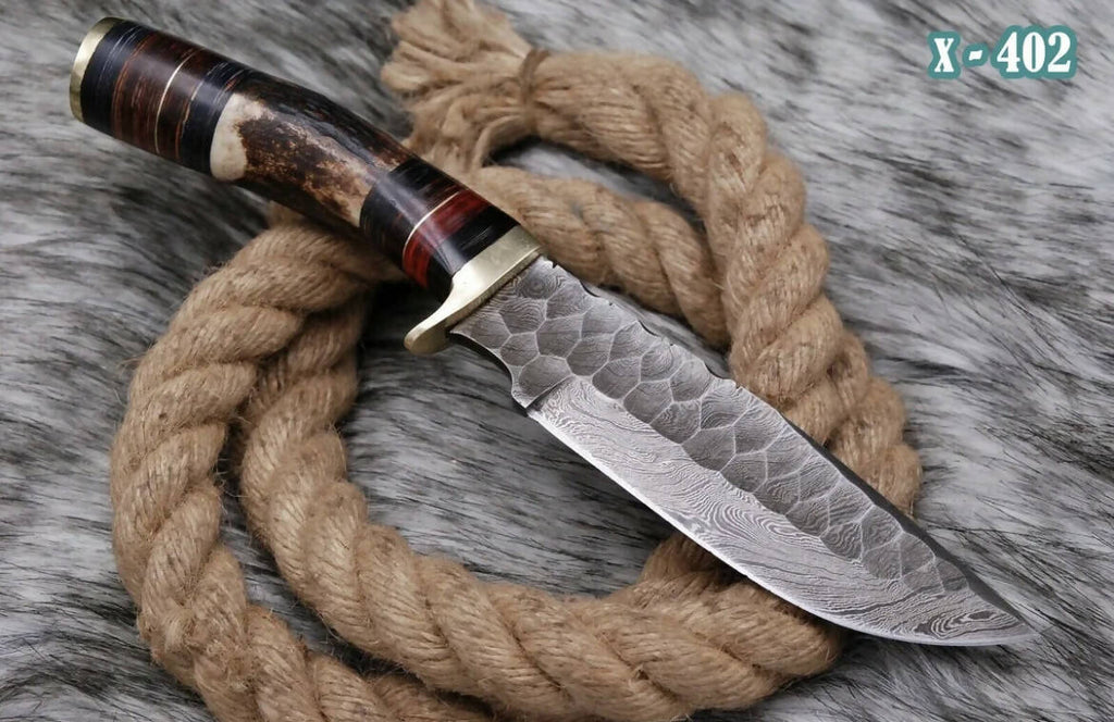 Handmade forged Damascus steel knives fixed blade hunting knife stagantler’ handle - Singh Cart