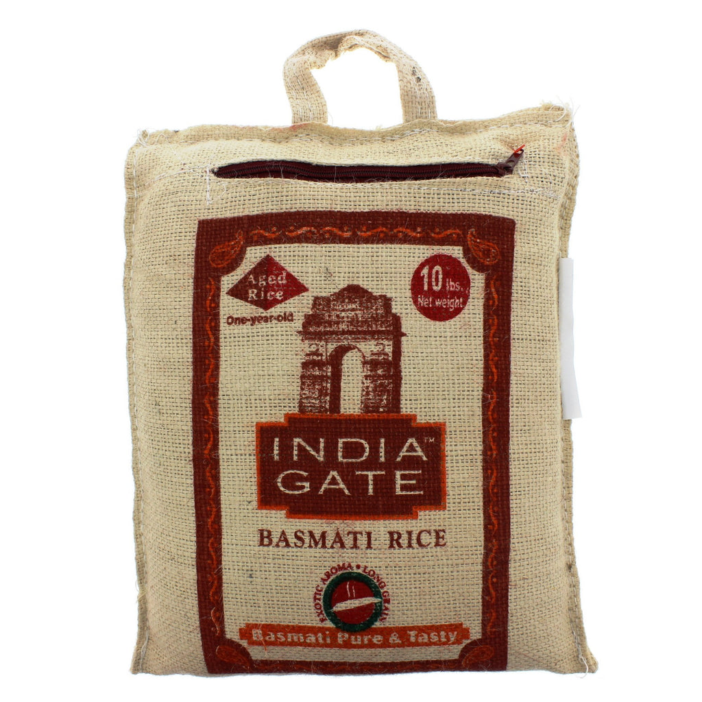 India Gate Basmati Rice Pure & Tasty Jute Bag Aged Rice 10lbs (4.54kg) - Singh Cart