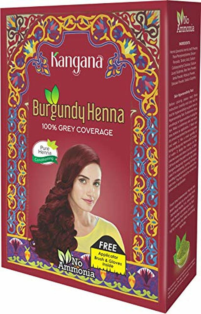 Kangana Burgundy Henna Hair Colour 100% Grey Coverage No Amonia 60g (2.110z) Pack of 3 - Singh Cart