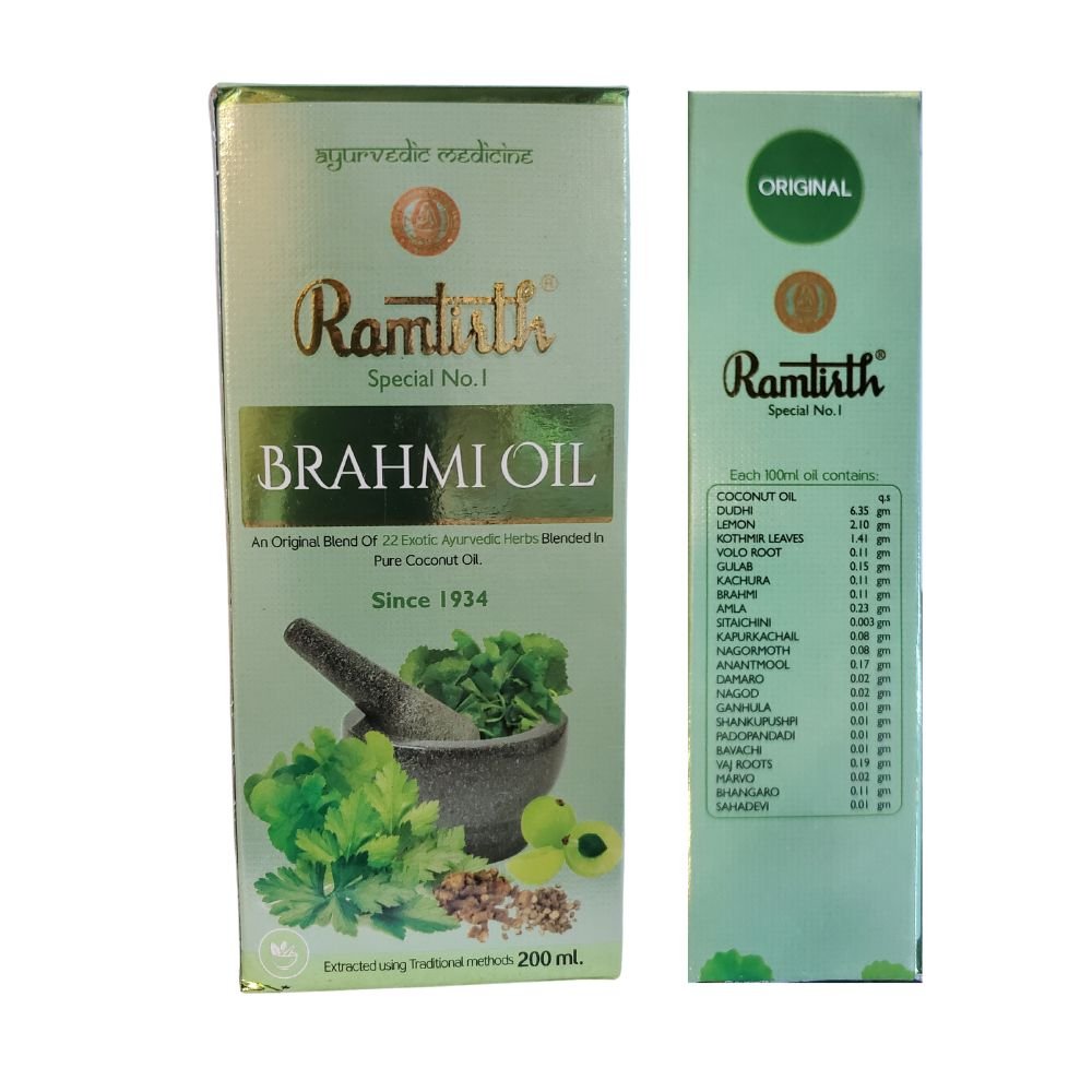 Ramtirth Brahmi Oil Ayurvedic Herbs Blended In Pure Coconut Oil 200ml - Singh Cart