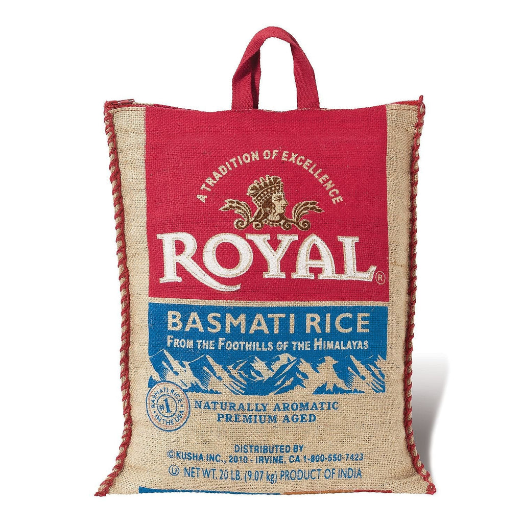 Royal Basmati Rice Naturally Aromatic Premium Aged Jute Bag 20lbs (9.07kg) - Singh Cart