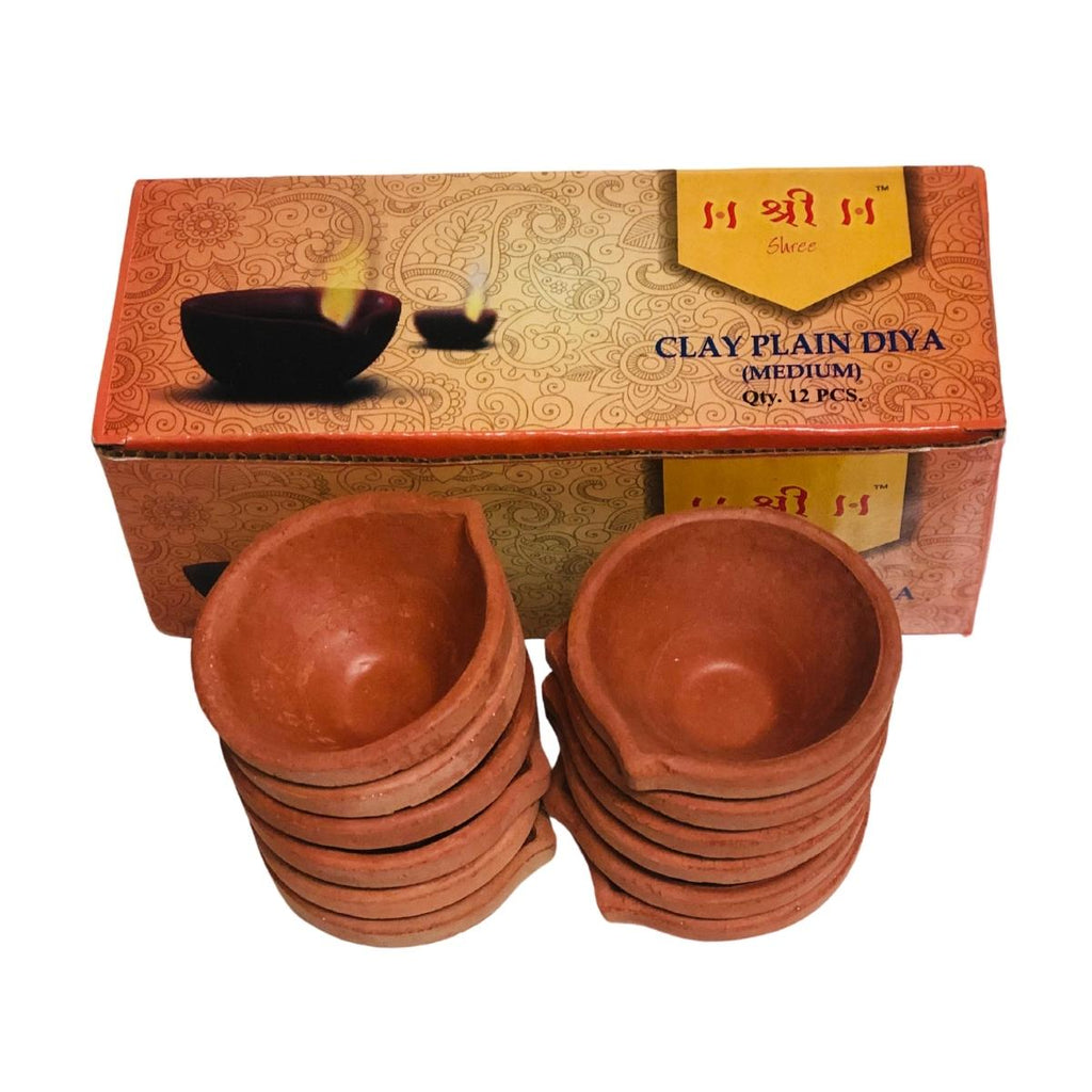 Set of 12 Plain Medium Clay Diyas For Diwali, Pooja, Decoration - Singh Cart