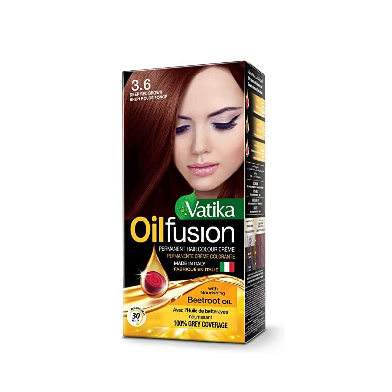 Vatika Oilfusion Permamnent Hair Colour Creme (3.6) Deep Red Brown 100ml - Singh Cart