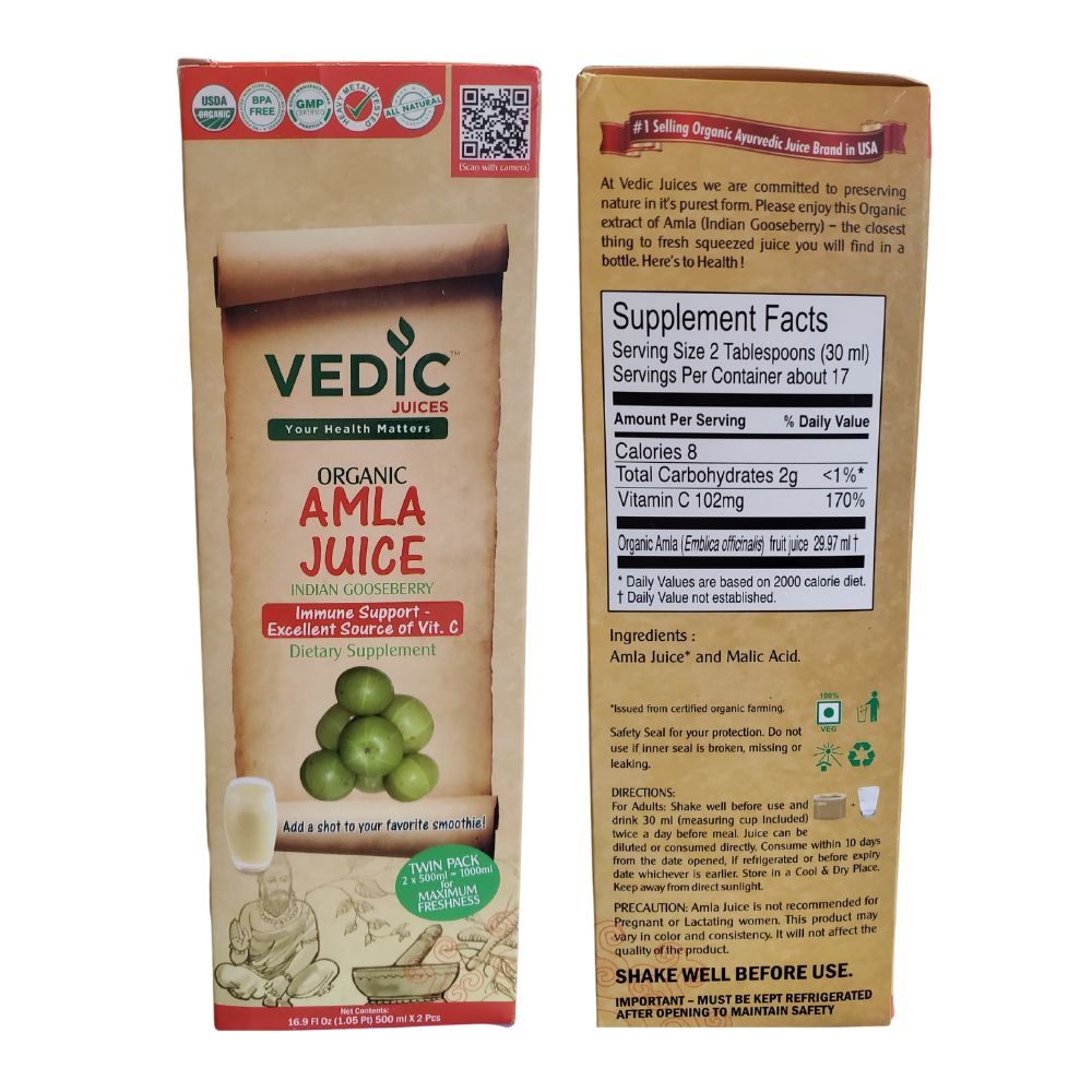 Vedic Organic Amla Juice Immune Support 1000ml - Singh Cart