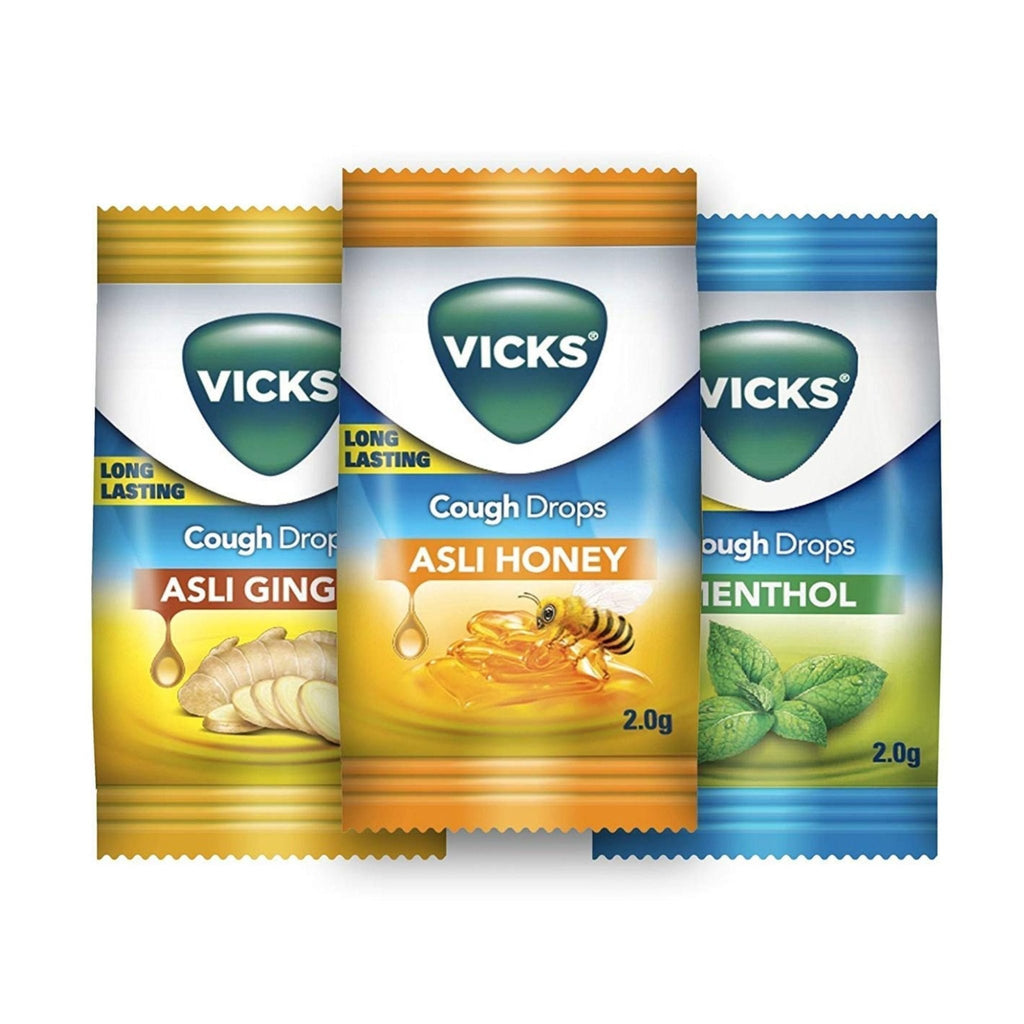 Vicks CoughDrops Candy Throat Irritation Relief Menthol Honey Ginger 50 Candies - Singh Cart