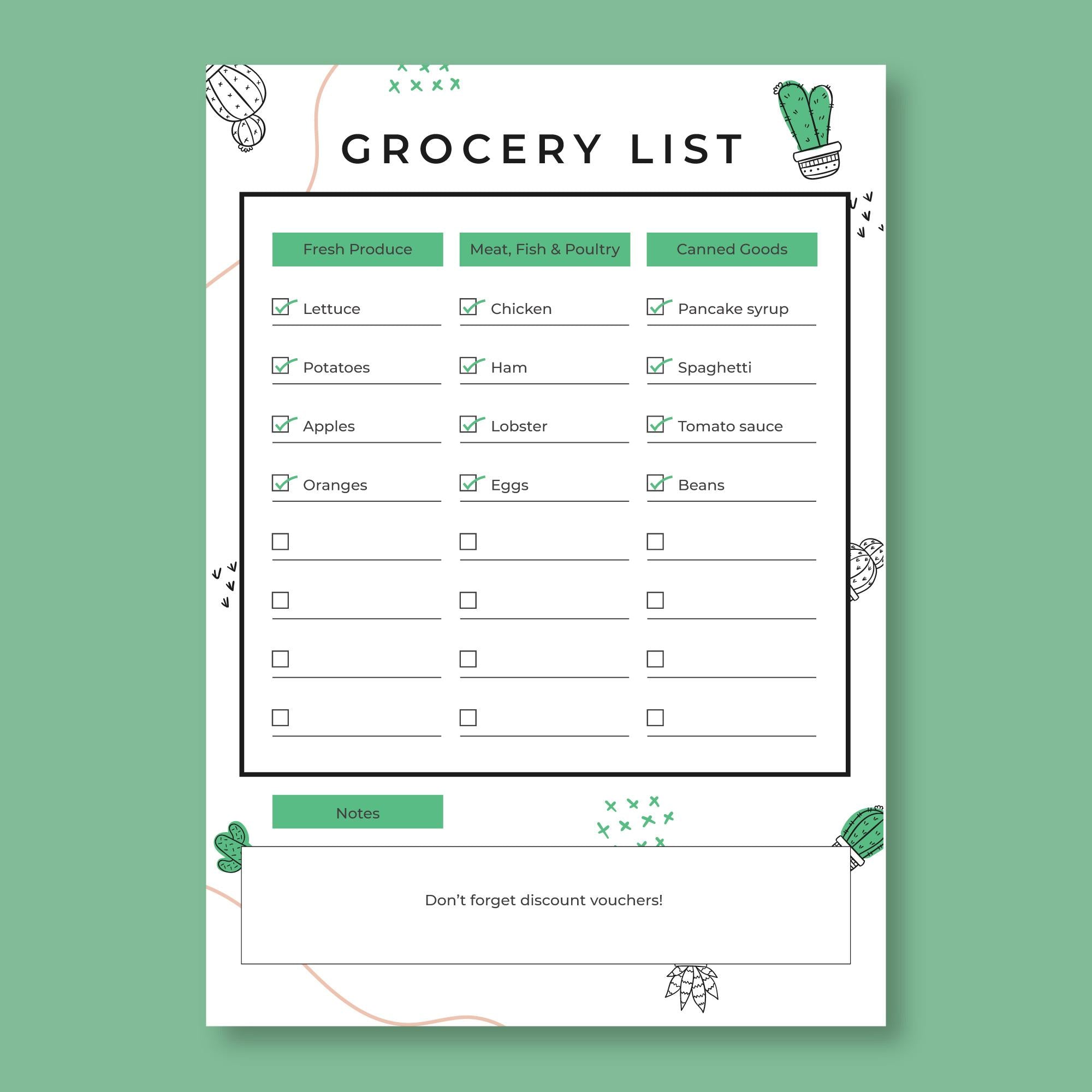 Grocery Store Shopping List - Essentials