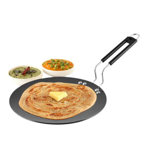 India Gold Aluminum Roti Tawa Hard Anodised Induction - Black, Modern Round Design, 25.5 cm