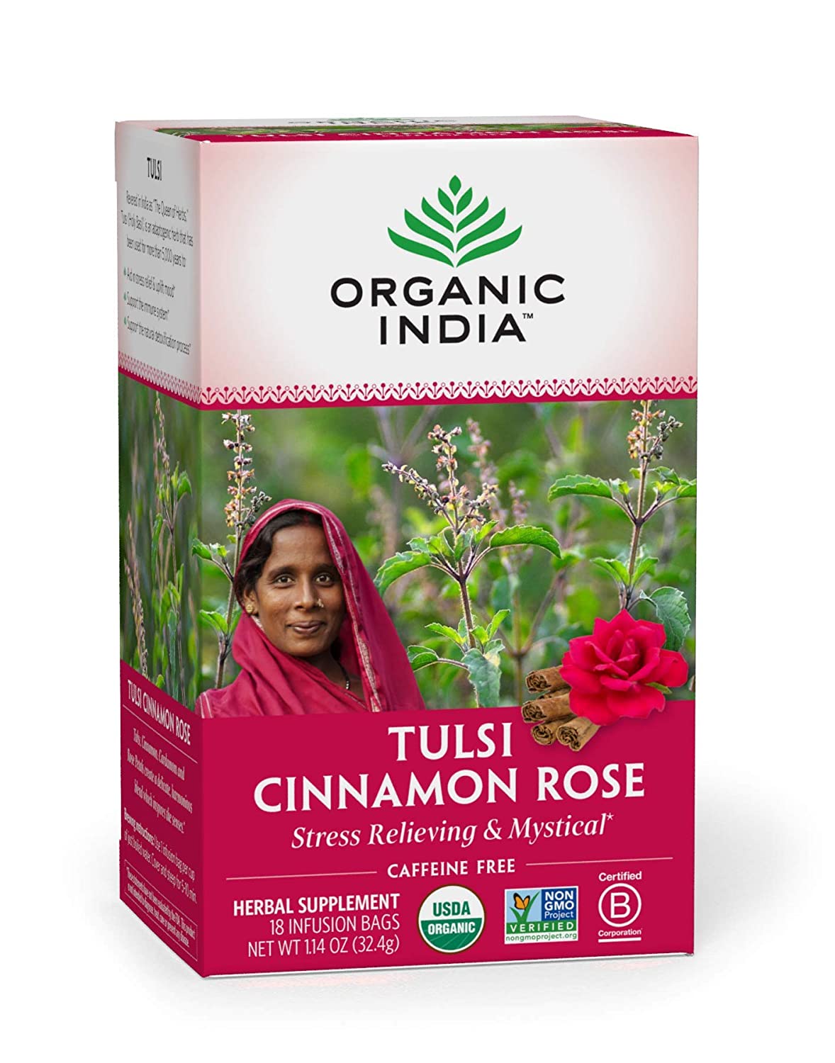 Organic India Tulsi Cinnamon Rose 18 Infusion Bags