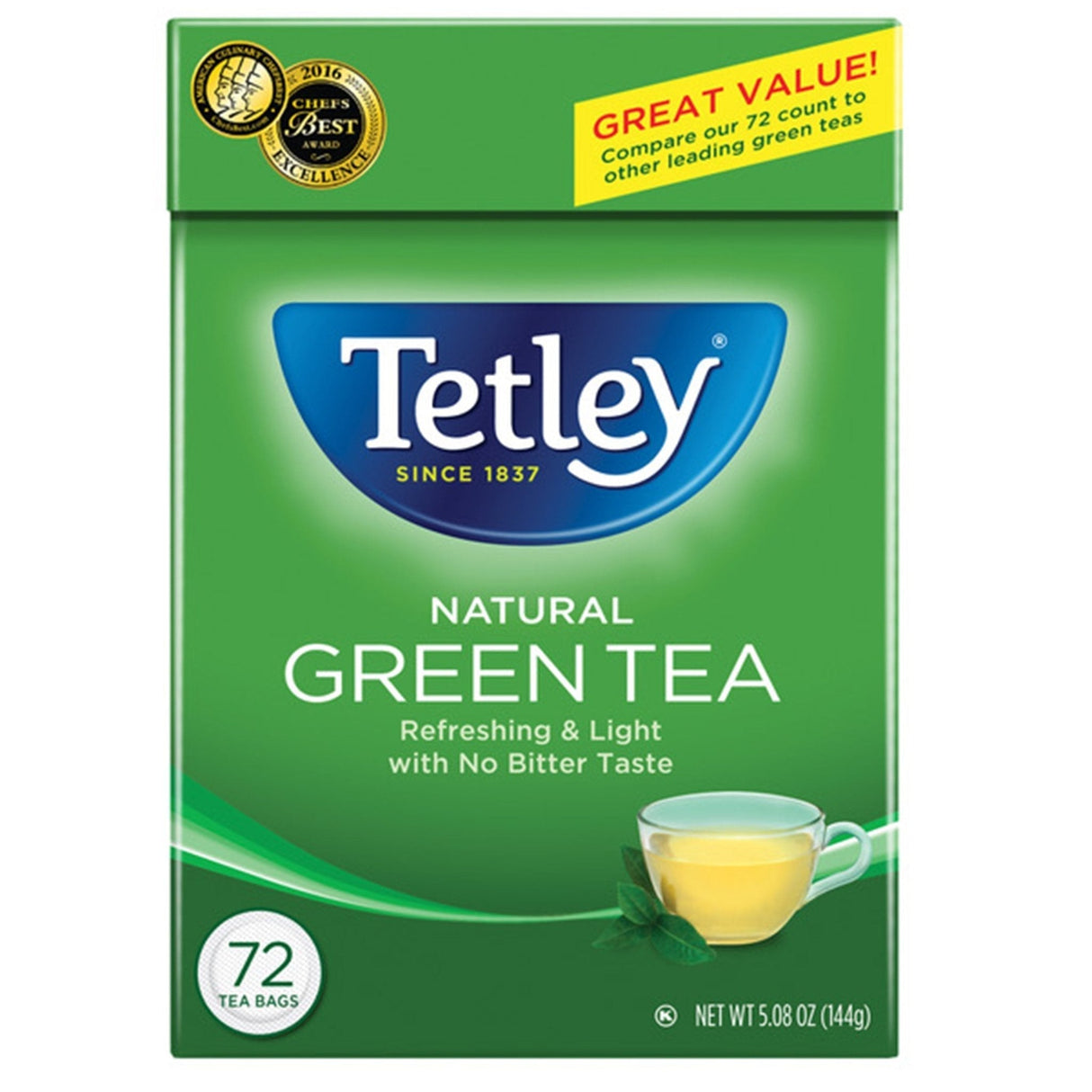 Tetley Natural Green Tea Refreshing And Light 72 Tea Bags 144 G