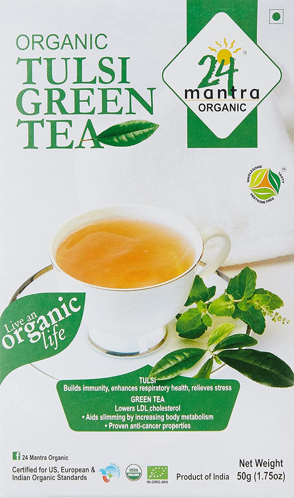 24 Mantra Organic Tulsi Green Tea - Singh Cart