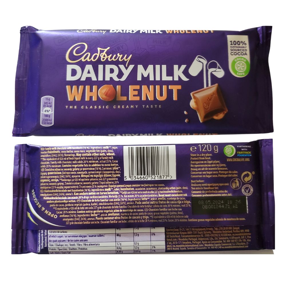 Cadbury Diary Milk Wholenut Chocolate 120g - Singh Cart