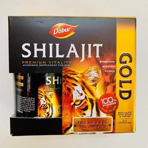 Dabur shilajit Gold With Kesar 20 Capsules And Free Oil 20ml - Singh Cart