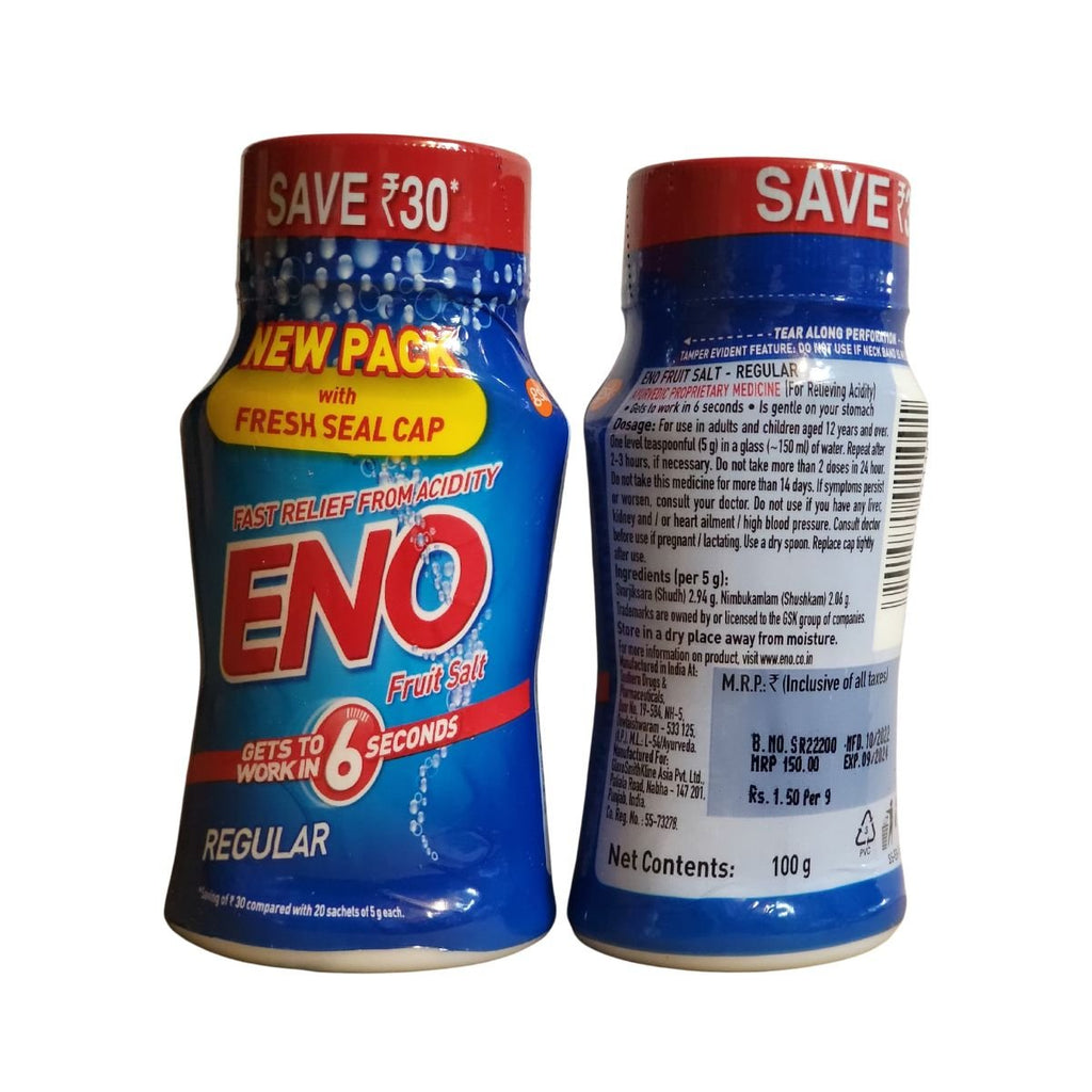 Eno Regular Fast Relief From Acidity Fruit Salt 100g (3.5oz) - Singh Cart