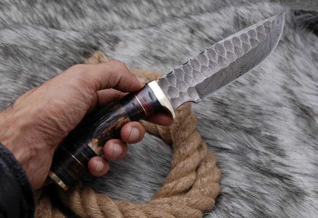 Handmade forged Damascus steel knives fixed blade hunting knife stagantler’ handle - Singh Cart