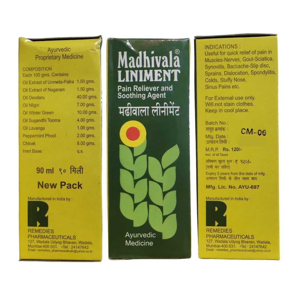 Madhivala Liniment Pain Reliever And Soothing Agent Ayurvedic 90ml - Singh Cart