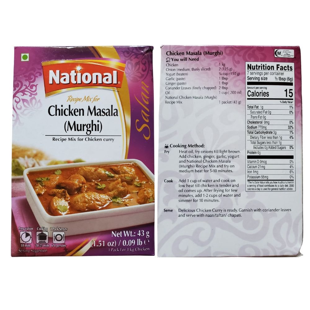 National Chicken Masala (Murghi) For Chicken Curry 50g (Pack of 2) - Singh Cart