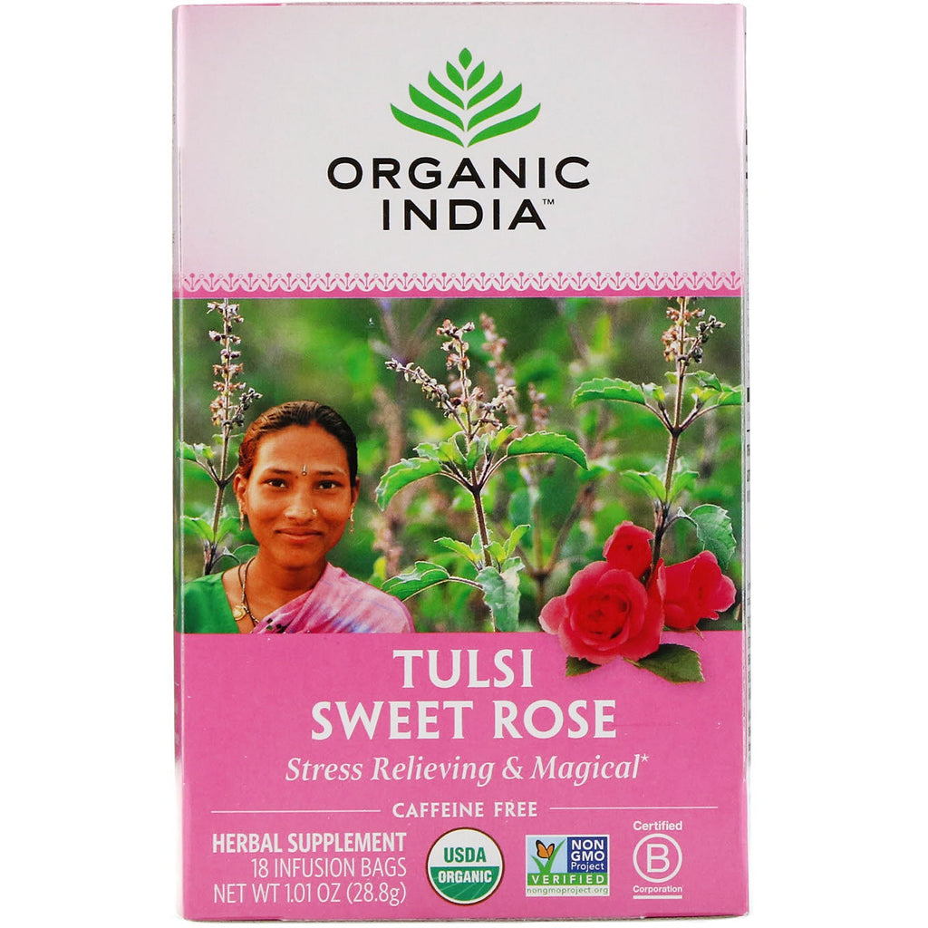 Organic India Tulsi Sweet Rose 18 Infusion Bags - Singh Cart