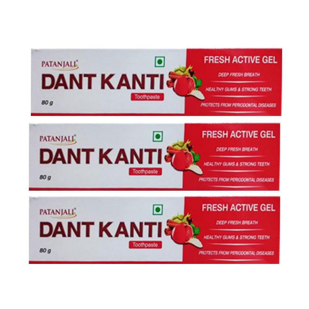 Patanjali Dant Kanti Toothpaste Fresh Active Gel Red 80g (Pack of 3) - Singh Cart