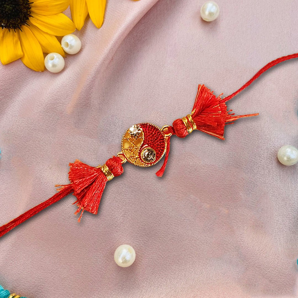 Red Rakhi With Pearls For The Occasion - Singh Cart