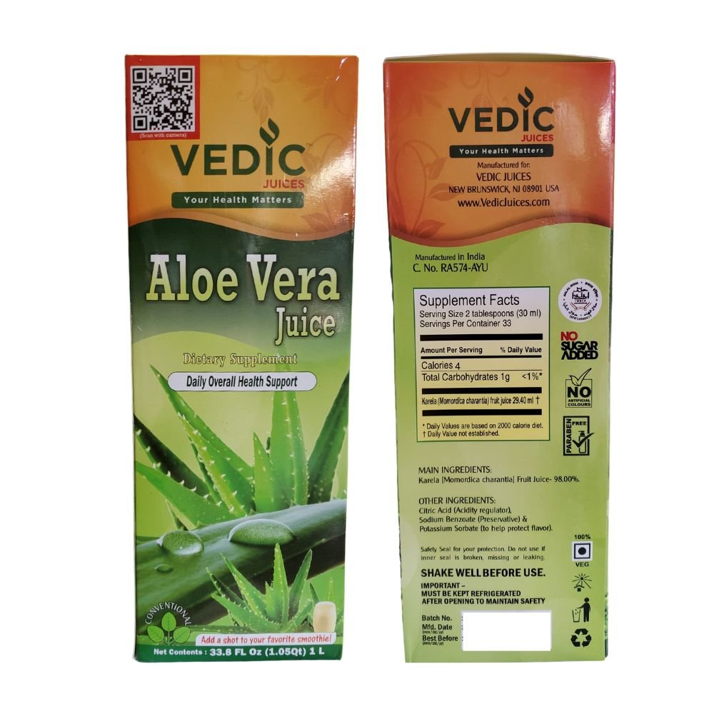 Vedic Aloe Vera Juice Daily Overall Health Support 1000ml (33.8 fl oz) - Singh Cart