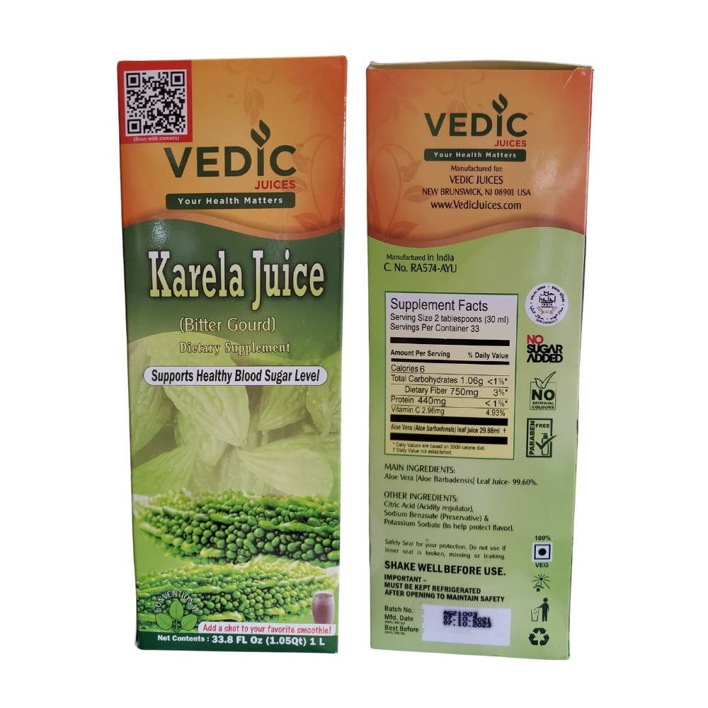 Vedic Karela Juice Bitter Gourd Supports Healthy Blood Sugar 1000ml - Singh Cart