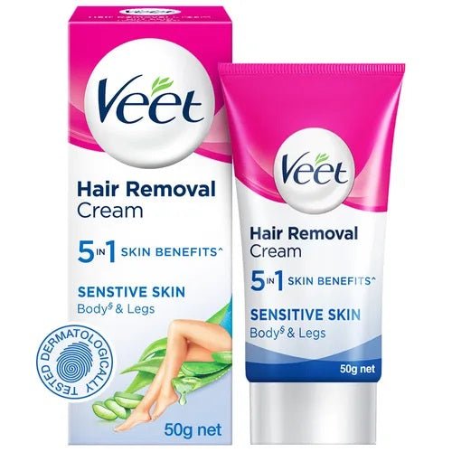 Veet Hair Removal Cream 5in1 Skin Benefits Sensitive Skin Body & Legs 50g - Singh Cart