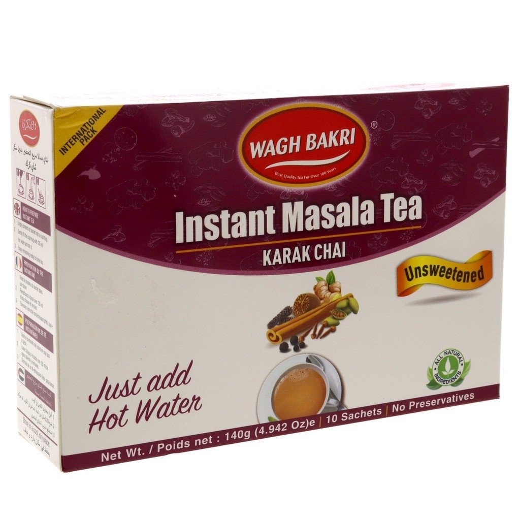 Wagh Bakri Instant Masala Tea Unsweetened 140g (4.94oz) 10 Sachets - Singh Cart
