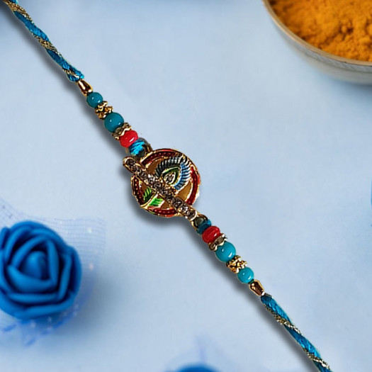 Beautiful Rakhi With Feather And Pearls In Middle