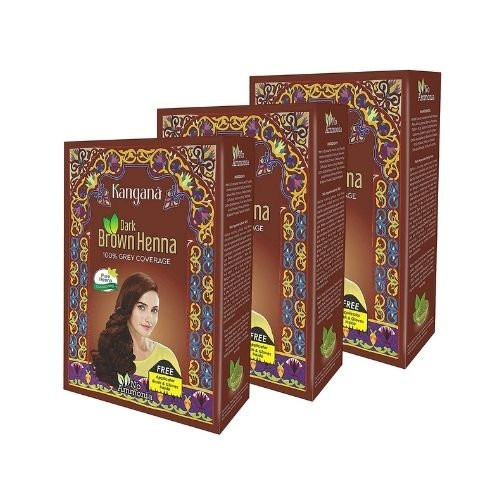 Kangana Dark Brown Henna 100% Grey Coverage No Amonia 60g (2.11oz) Pack Of 3 - Singh Cart