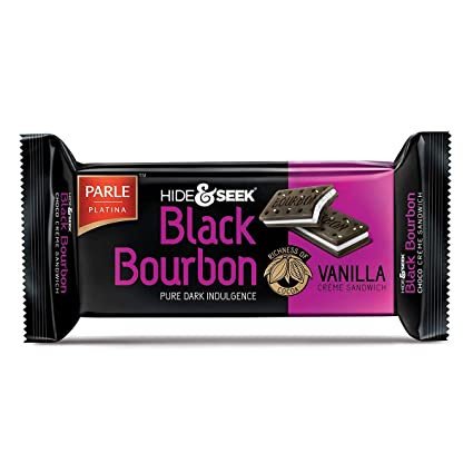 Parle Hide & Seek Black Bourbon Vanilla Cream Sandwich Biscuits 100g