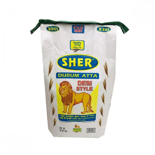 Sher Atta Desi Style Durum Atta Green Bag 20 lb