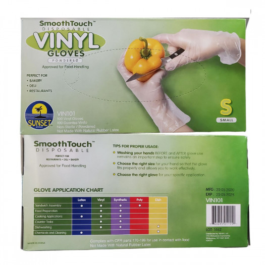 Sunset SmoothTouch Disposable Vinyl Gloves Powdered Small 100 pcs