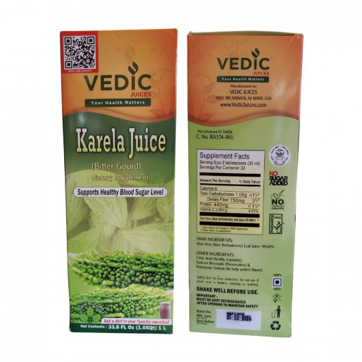 Vedic Karela Juice Bitter Gourd Supports Healthy Blood Sugar 1000ml