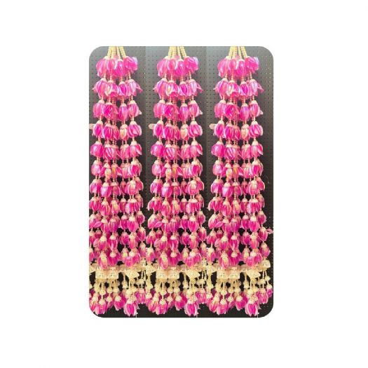 Pink Lotus Bud Floral Toran / Bandhanwar with Pearls & Cream Bell Hangings