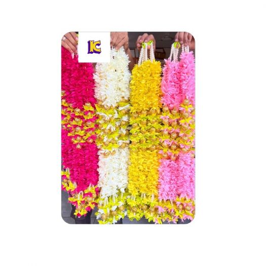 Multicolor Floral Toran / Bandhanwar with Green Leaves & Golden Beads - 10 pieces