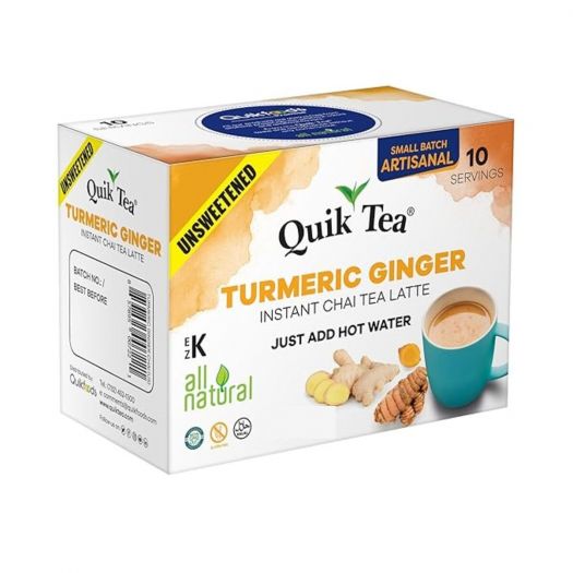 Quik Tea Turmeric Ginger Chai Instant Tea Unsweetened 10 Pouches 8.5 OZ (240 Grams)