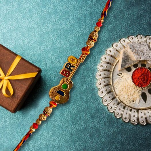 Rakhi For Bro Guitar Shaped With Thread