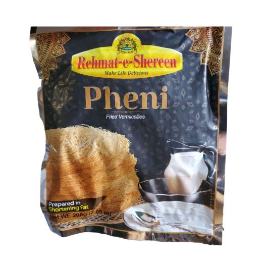 "Rehmat E Shereen Pheni Fried Vermicelli – Pre-fried golden vermicelli strands, perfect for making traditional desserts like Sheer Khurma and Kheer. Convenient and ready-to-use."