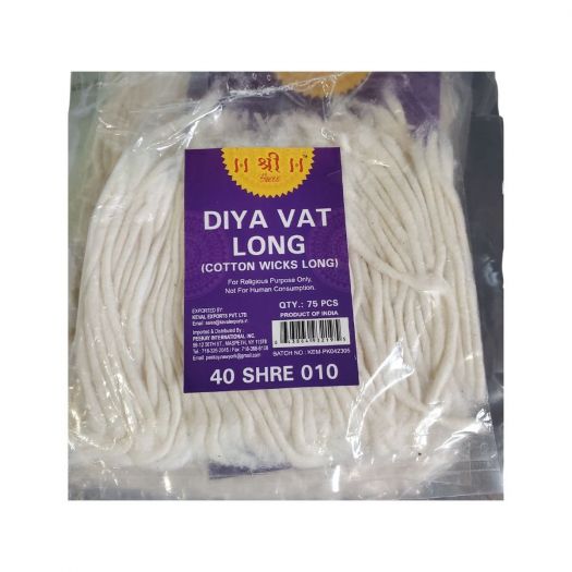 Shree Long Cotton Wicks For Diyas 75pcs (Pack of 12)