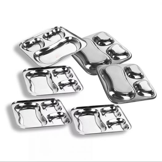 Stainless Steel Dinner Apple Plate (3-In-1 Square) - 6 Pieces Set