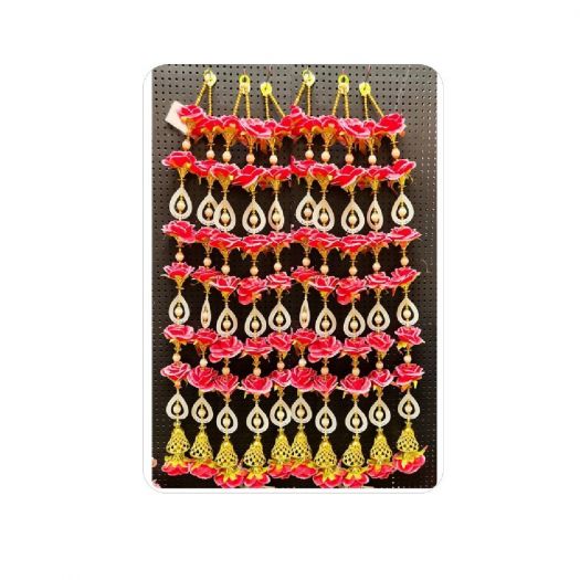 Red Rose Toran / Bandhanwar with Pearl Beads & Golden Bells 