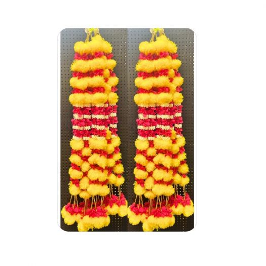 Yellow Marigold & Red Floral Toran / Bandhanwar with Beads