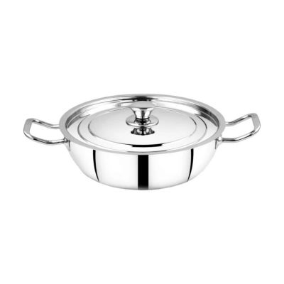 Aluminum Kadhai – Induction Base Steel Polish, 22.5 cm, Modern Round Design