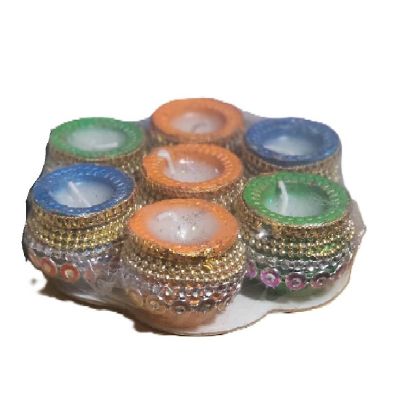 Multicolor Decorative Wax Diya Set – Pack of 7