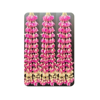 Pink Lotus Bud Floral Toran / Bandhanwar with Pearls & Cream Bell Hangings