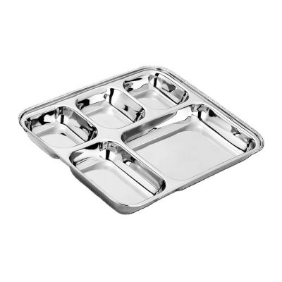 Stainless K Bhojan Thal Square 5In1 Round Katori (6 Pic Set)