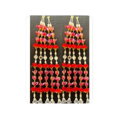 Pink Lotus Floral Toran / Bandhanwar with Pearl Beads & Mirror Work